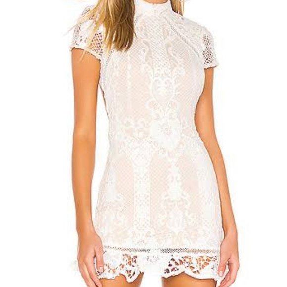 Lulus Dresses & Skirts - Lulu's White Nude Backless Lace Dress Mock Neck Size XL
